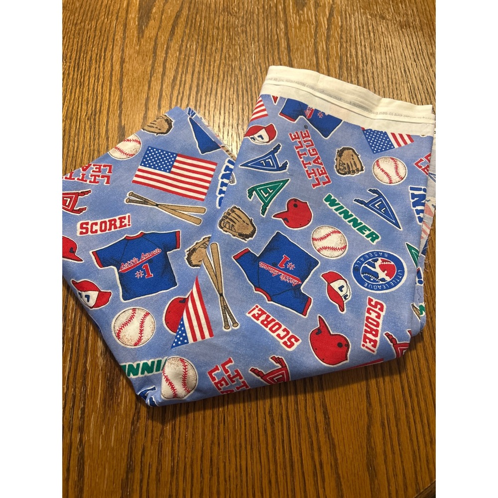 Little League Baseball Fabric Blue Cotton American Flag Toss Print 1 2/3 yards